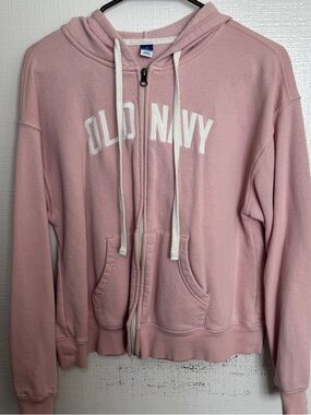 Old Navy Light Pink Zip Hoodie with Cream Drawstrings